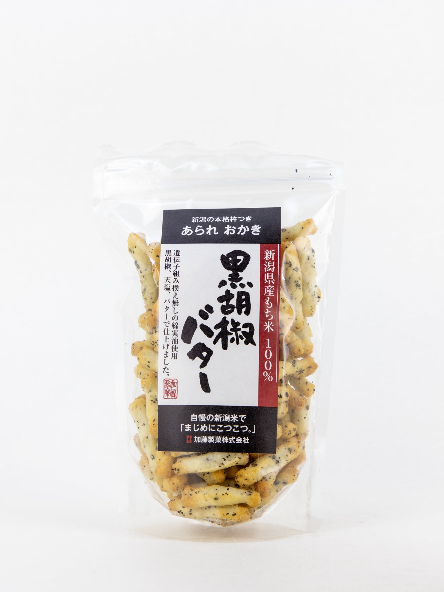 新潟の本格杵つき あられ おかき 黒胡椒バター 120g